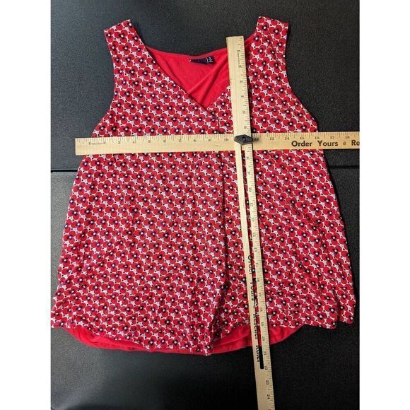 Kaari Blue Sleeveless V-Neck Red Printed Top Women's Size Small - Picture 5 of 5